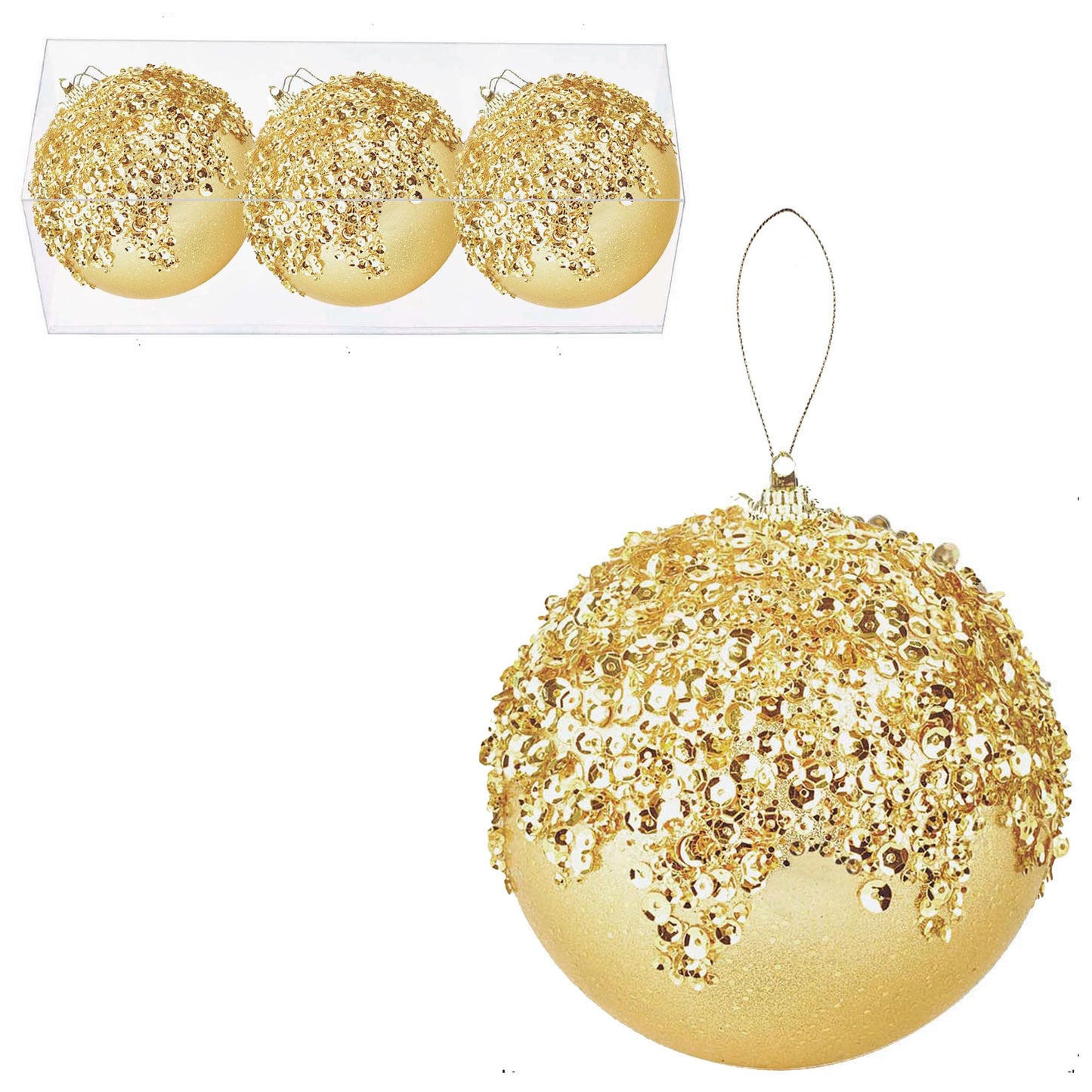 ZHANYIGY 3Pcs Christmas Balls Ornaments -Shatterproof Christmas Ball for Xmas Tree Decorations Hanging,Wedding Party Holiday Decorations Gold Glitter Ball 4.75in x 3 Pack