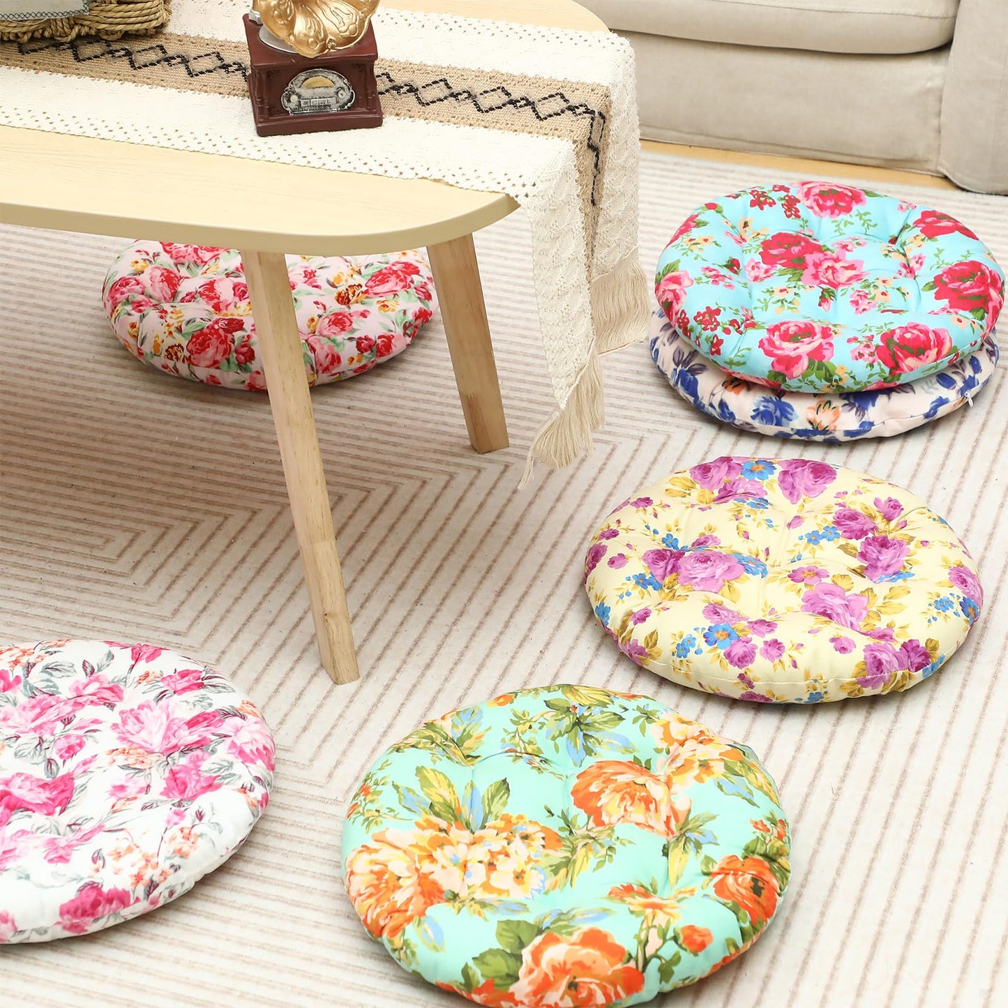 Briwooody 6 Pcs Boho Floor Pillow Cushions Seating 15 x 15 Inches Boho Floor Pillow Round Seat Reading Chair Cushions Yoga Mandala Meditation Pouf for Classroom Home School Playing Supplies