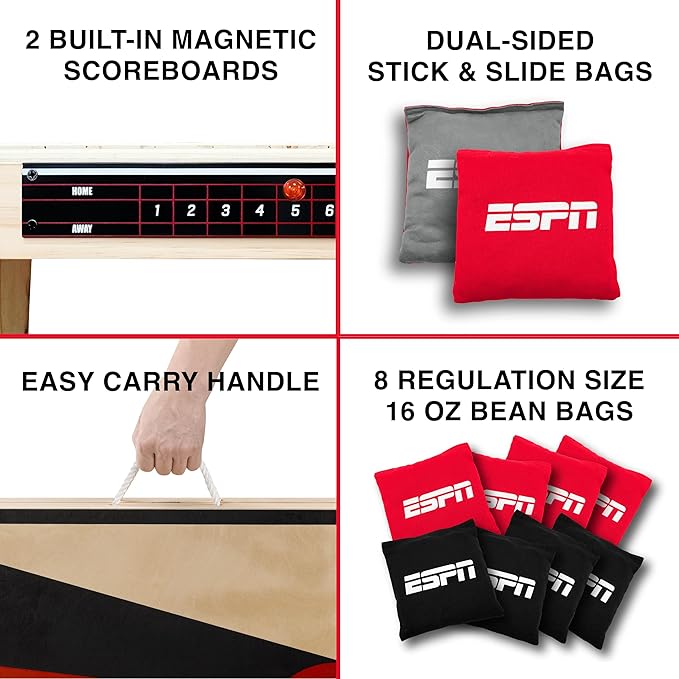 ESPN Cornhole Board Set Includes Bean Bags and Travel Case, Ideal for Kids Games, Family Games, and Outdoor Games