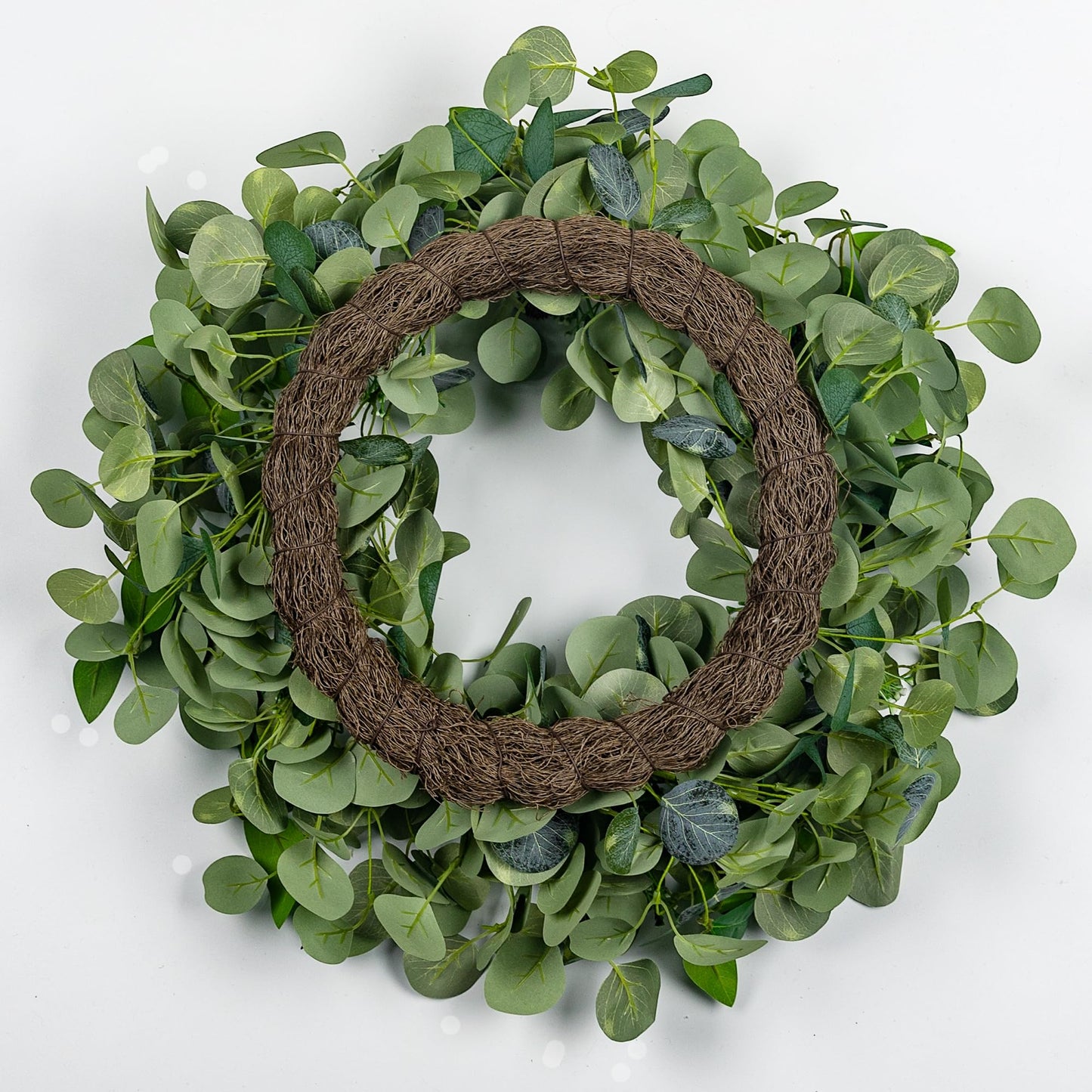 YUGALI 24" Spring Summer Eucalyptus Wreaths for Front Door, Artificial Silk Green Silver Dollar Eucalyptus Olive Leaves with White Berry Pinecone Accents Farmhouse All Seasons Outdoor Home Decor