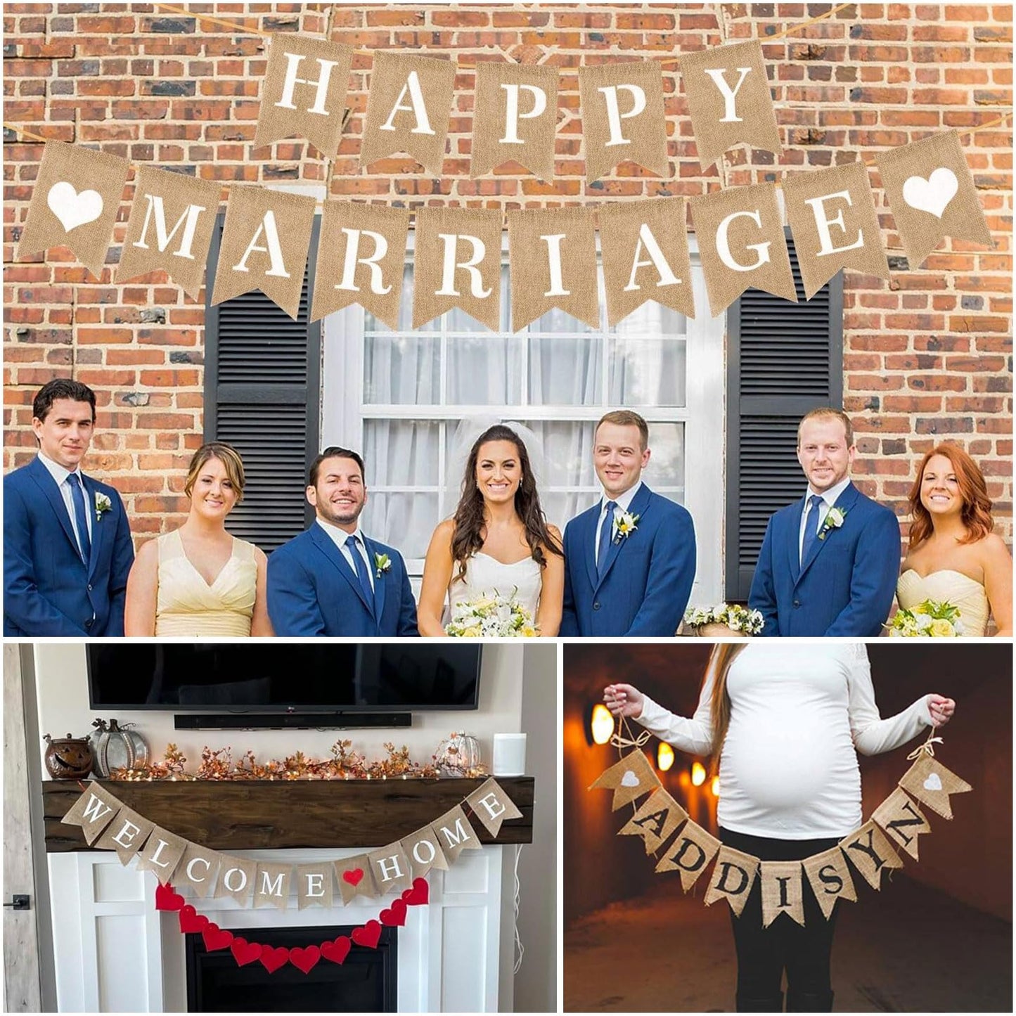 30pcs Burlap DIY Brown Banner Set– Includes Letter & Heart Stencils, Personalized Banner for Handwriting Custom Signs for Birthday, Wedding Holiday Decor (5.1x7.1 inch)