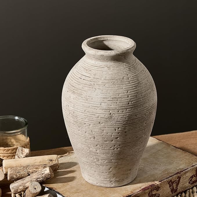 Vanselia Ceramic Flower Vase Home Decor - Large Farmhouse Table Vases Rustic Vintage Living Room Kitchen Bedroom Decorations for House Book Shelf Office Coffee Desk Dining Fireplace (9" Retro)