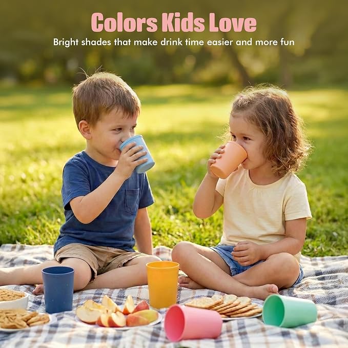 MASTERCOOK 6 Pcs. Small Reusable Cups –8 oz Unbreakable Drinking Glasses -Toddler Cups for Water, Juice, Milk–BPA Free Stackable Tumblers Plastic Cup set for Kitchen, Picnics, Parties- Kid-Friendly