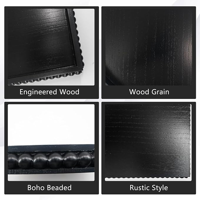 FramePro Decorative Tray 12x16 Rectangular Wood Beaded - Black Serving Tray for Living Room, Coffee Table, Kitchen or Farmhouse Display