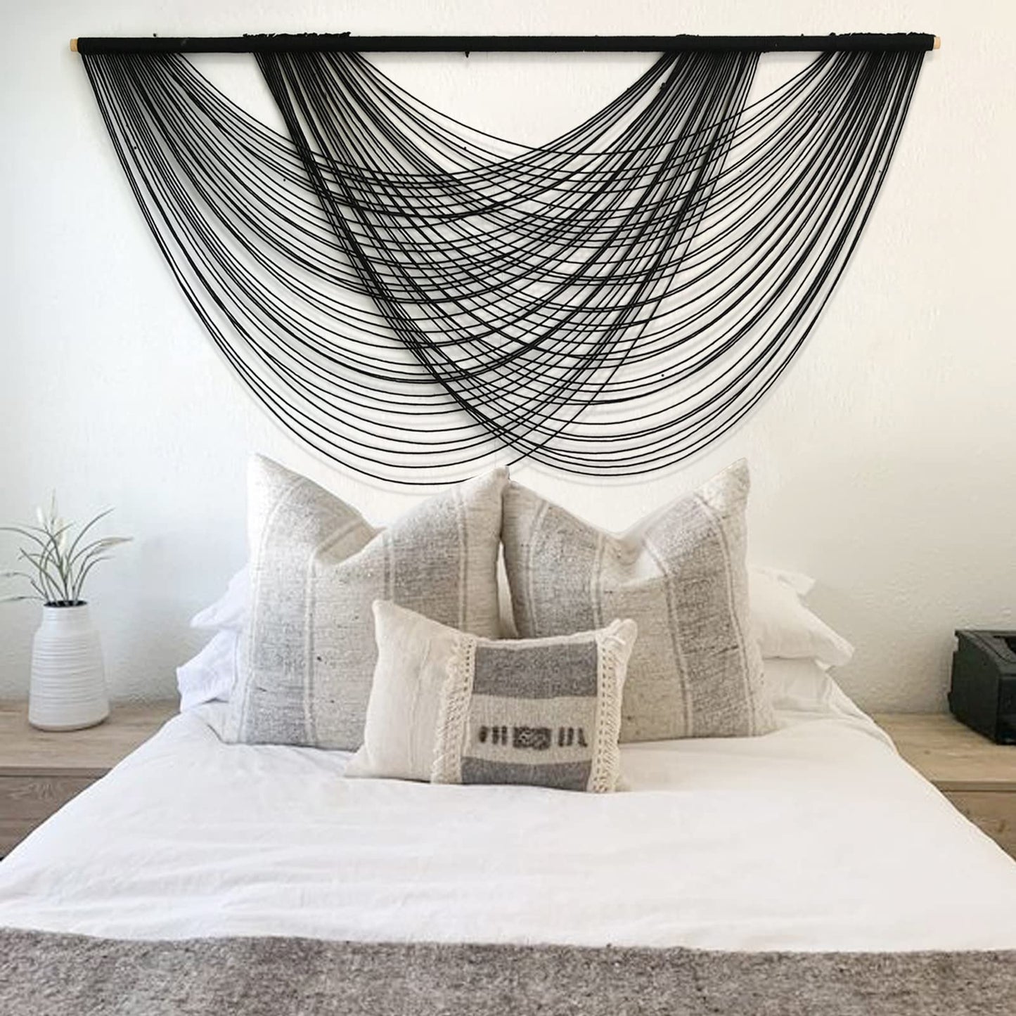 Flber Macrame Wall Hanging Black Boho Wall Decor Large Boho Yarn Tapestry Living Room Bedroom Home Wall Decor 57" W x27 L