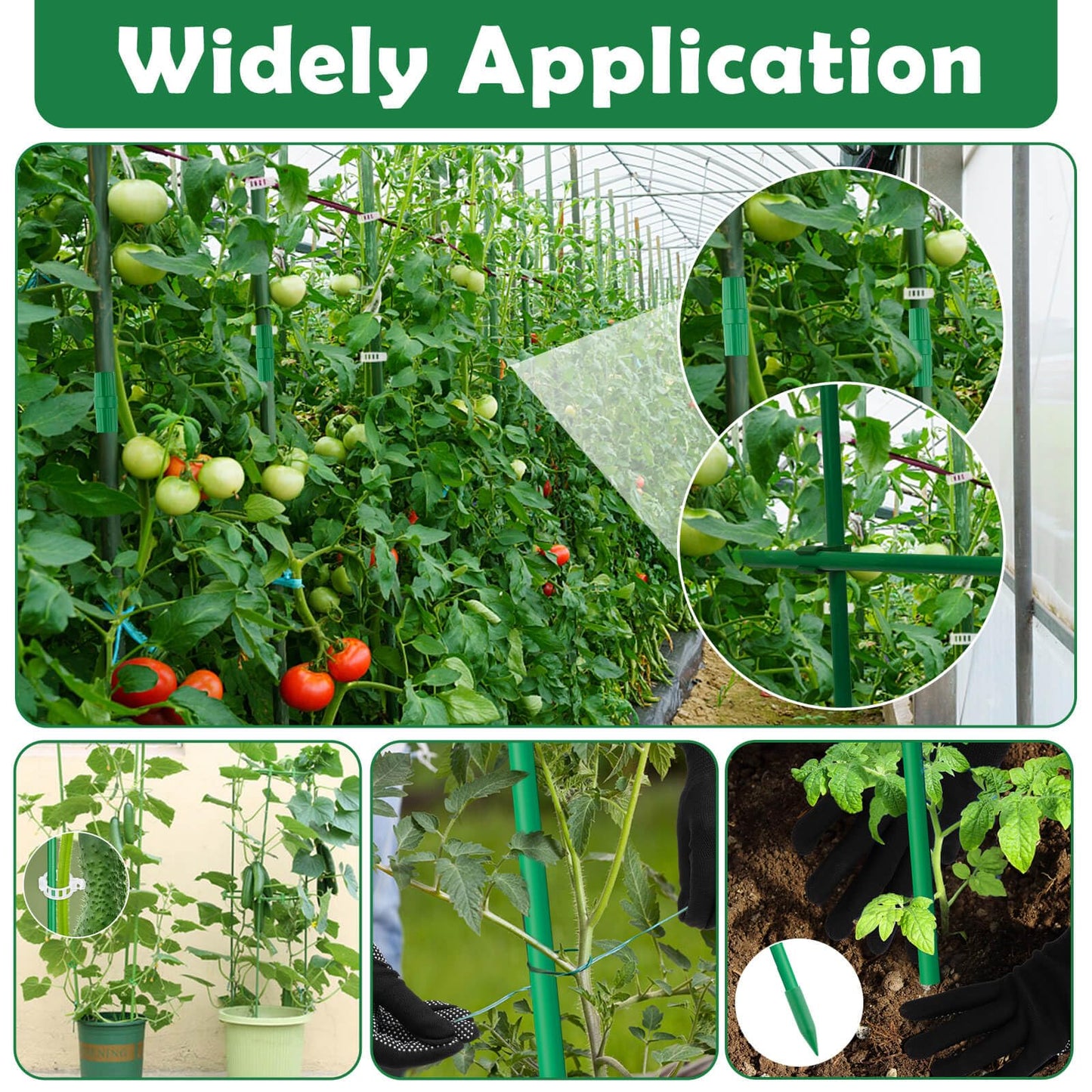 Cludoo 94PCS Garden Stakes Set with 30 Sets Fiberglass Plant Stakes Sticks Supports and Accessories, DIY 4ft 5ft 6ft 7ft Tomato Stakes for Tomato,Vegetables, Pepper, Indoor Outdoor Spring Plants