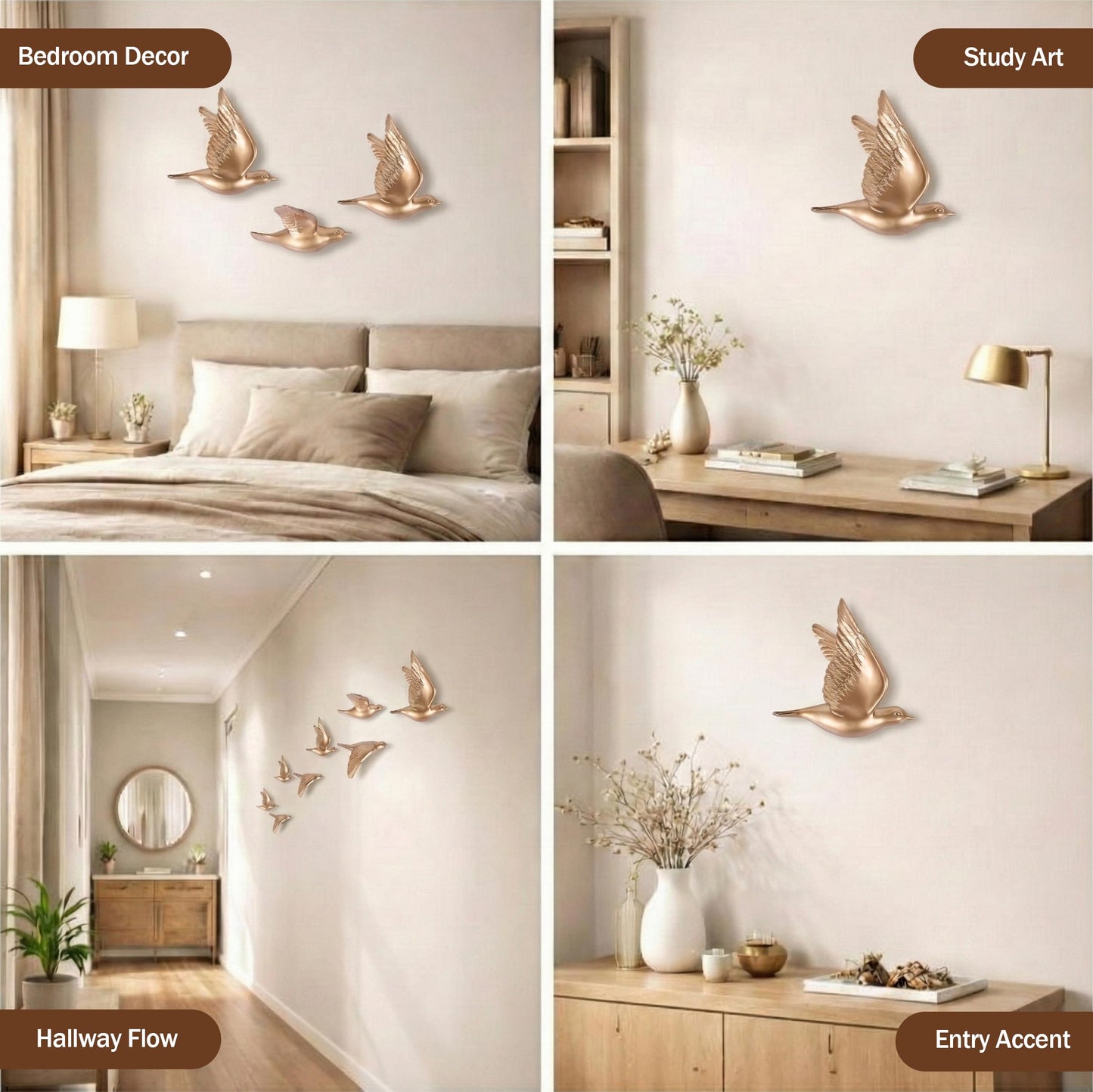 suruim Bird Wall Sculptures Set of 3-3D Wall Art Decor for Living Room, Home Decor Modern Golden Wall Decor & Bird Gallery Wall Art (Gold)