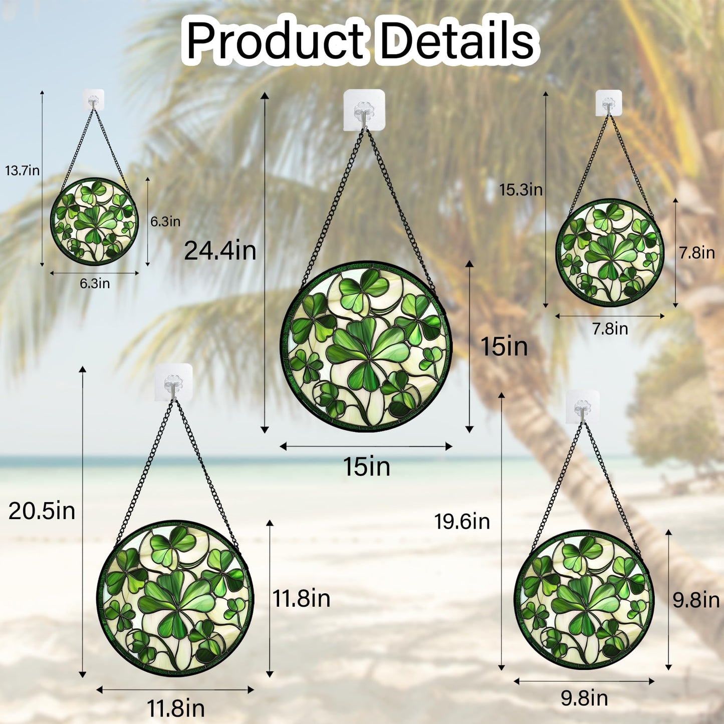 CRISGIF Stained Glass Window Hanging - Ireland Green Lucky Clover Suncatcher for Doors Garden St. Patrick's Day Sun Catchers Decor Mother's Day Birthday for Women Men Mom Nana 7.8 in