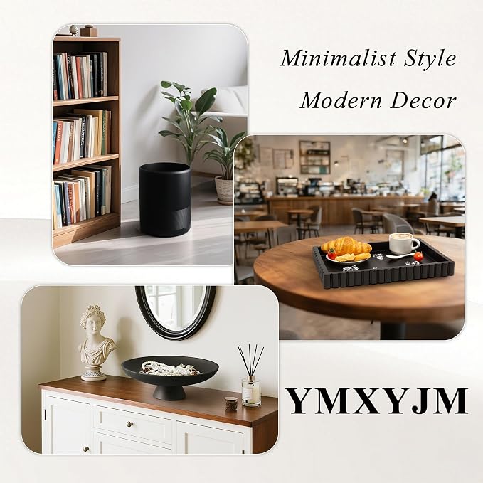 YMXYJM-Scalloped Coffee Table Tray，Ottoman Tray for Modern Home Decor. 14" Decorative Tray for Entryway Table Decor, Living Room Table Decor, Coffee Table Centerpiece - Black Resin