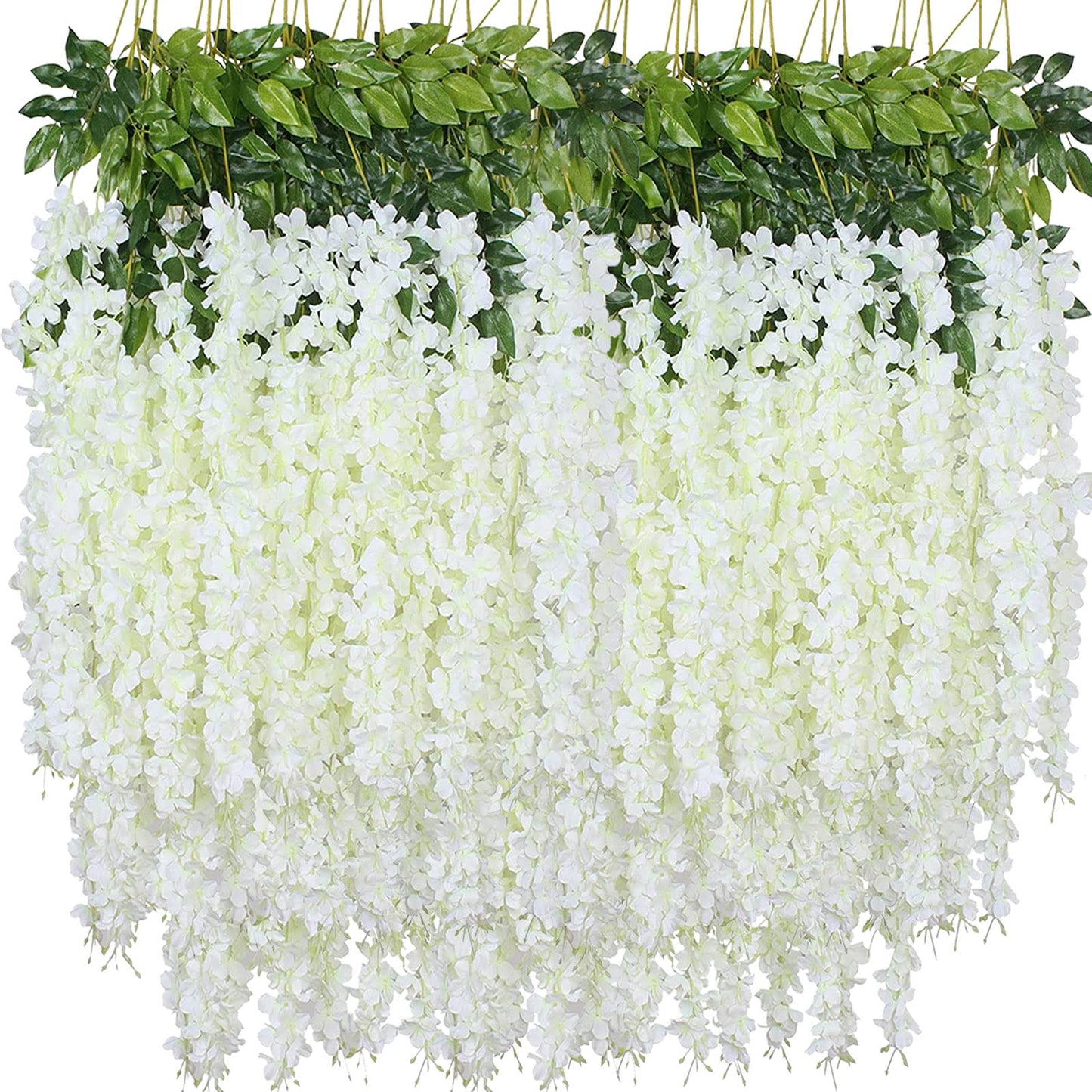 WONICE Artificial Wisteria Hanging Flowers Fake Wisteria Flower Garland Silk Vines Rattan Decor for Home Wedding Arch Wall Garden Greenery Bedroom Outdoor Office Party Decoration (12, White)