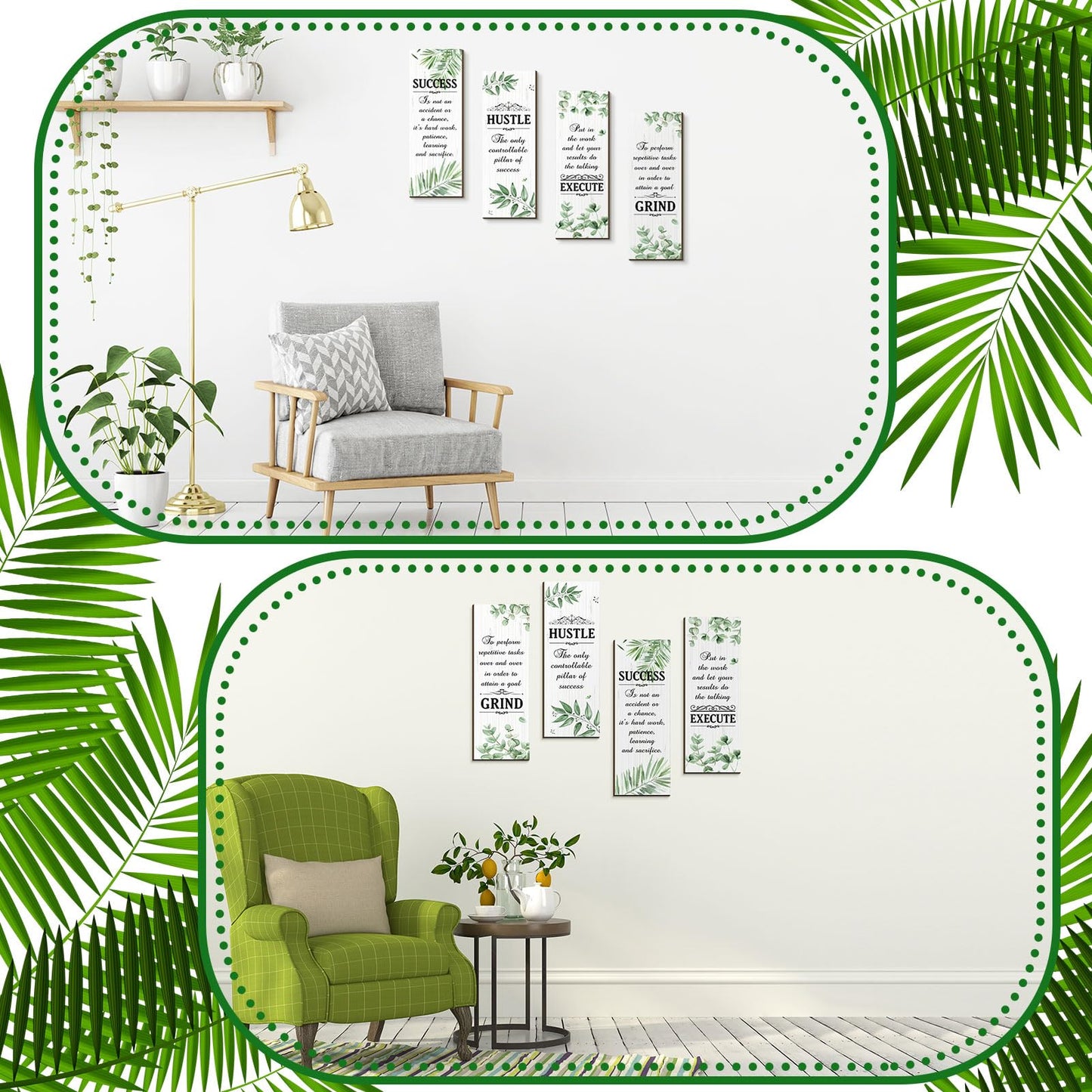 Honoson 4 Pcs Motivational Office Wall Decor Boho Wall Art Inspirational Hanging Wooden Plaques Sayings Rustic Motivational Quote Signs for Office Bedroom Living Room