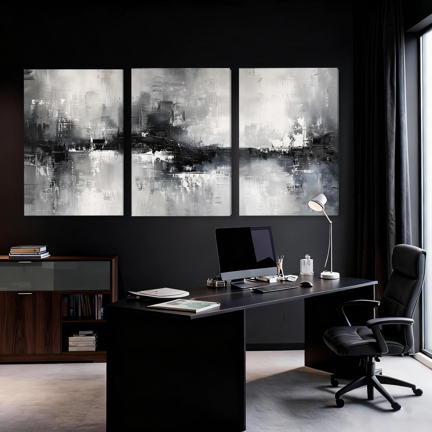 AVECCO 3 Pieces Large Black and White Abstract Wall Art, Modern Black and White Grey Canvas Wall Decor, Dark Contemporary Minimalist Art Prints for Bedroom Living Room Office Home Decoration 24x36 In