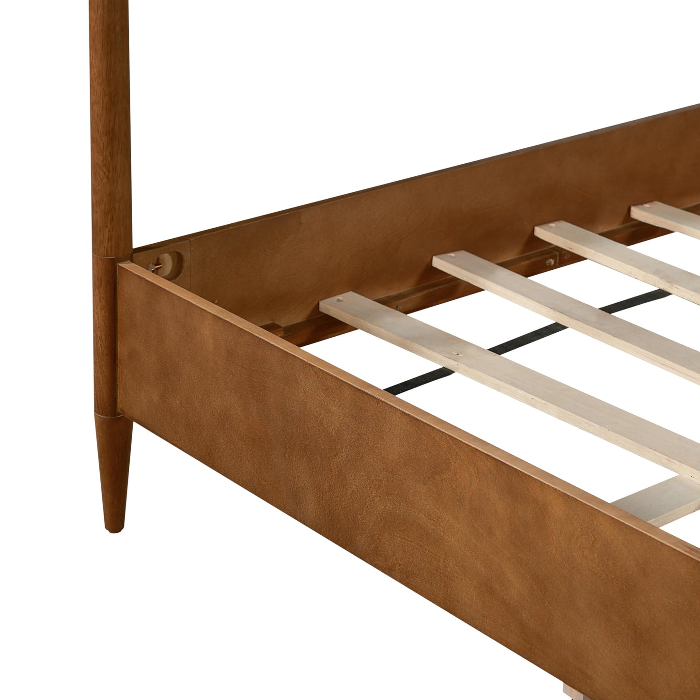 Christopher Knight Home Calos Canopy Bed Frame King Size with Upholstered Headboard, Solid Wood Four-Poster Platform Bed Frame, Wooden Slats Support, No Box Spring Needed, Easy Assembly, Brown