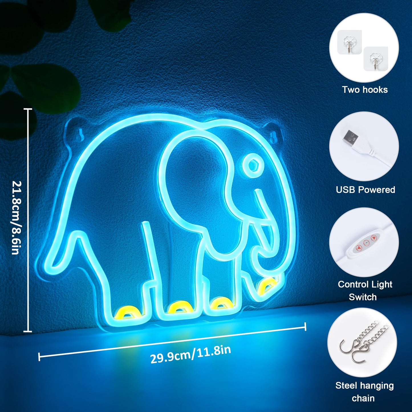 YuanDian Elephant Neon Sign, Animal Neon Lights for Bedroom Living Room Wall Decor, Birthday Party Gifts for Kids Adults People Who Like Elephants