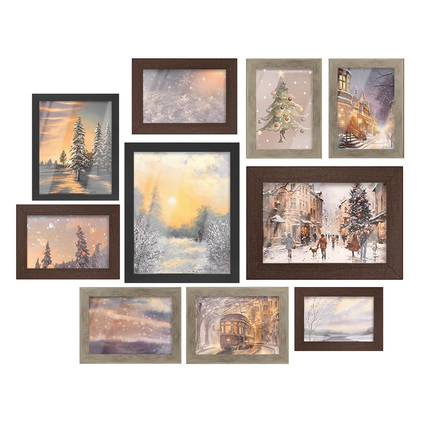 SONGMICS Picture Frames, Collage Picture Frames Set of 10, Two 8x10, Four 5x7, Four 4x6, Photo Frame for Wall Gallery Decor, Table Display, Glass, Maroon Brown, Heather Greige, Ash Black URPF010K03