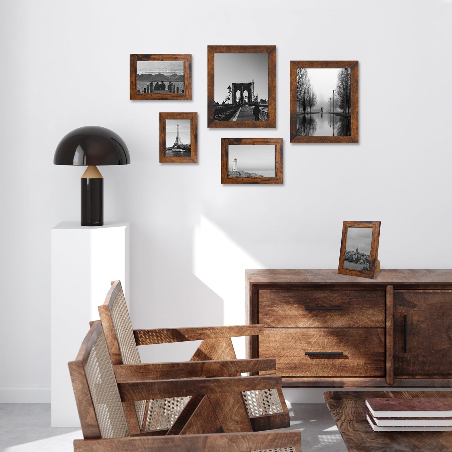 iRahmen 8x10 Picture Frame Set of 6, Dark Brown Rustic Frame with High Definition Real Glass, 8 x 10 Wood Photo Frames for Tabletop Display and Wall Mounting