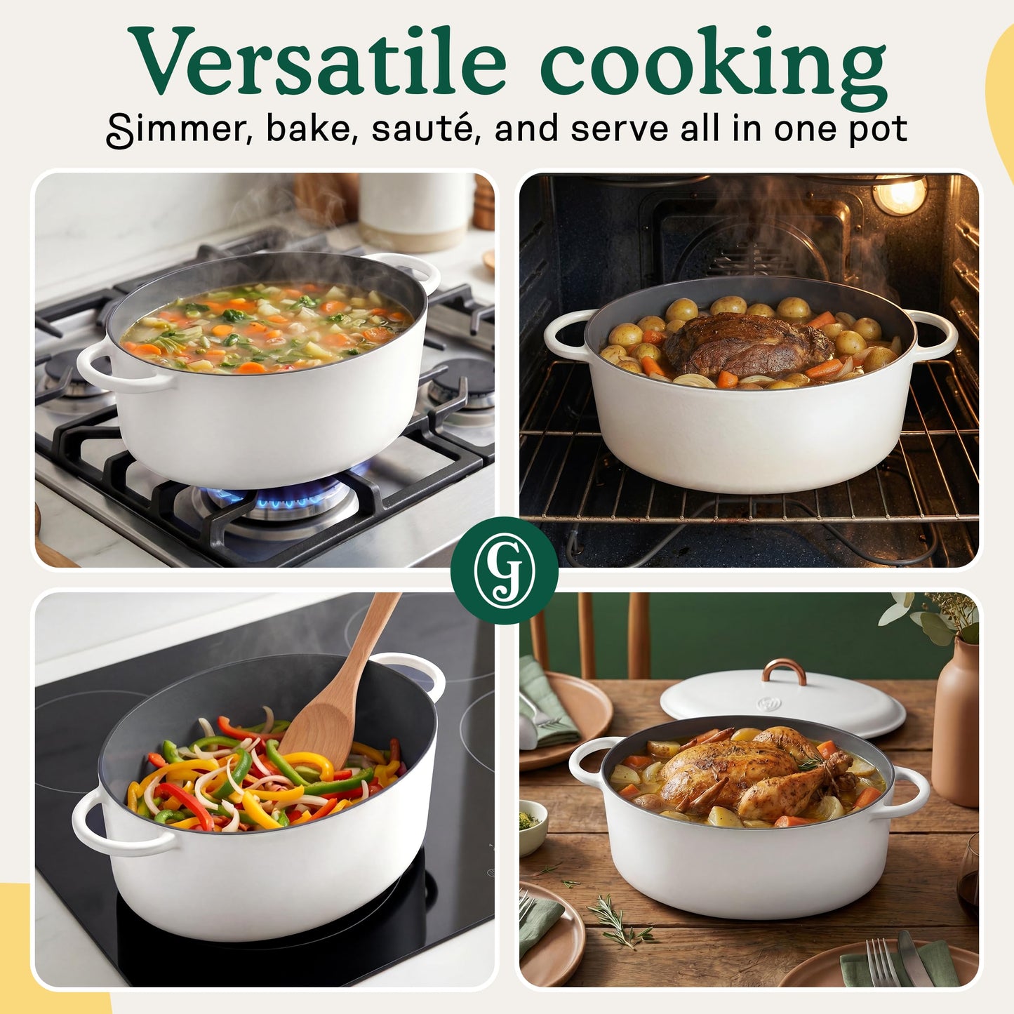 Great Jones Dutchess Cast Iron Dutch Oven Pot With Lid (Salt) - Large 6.75 Quart Size, Dual Handles - All Stovetop Safe - 500° Dutch Oven For Bread Baking | Dishwasher Friendly
