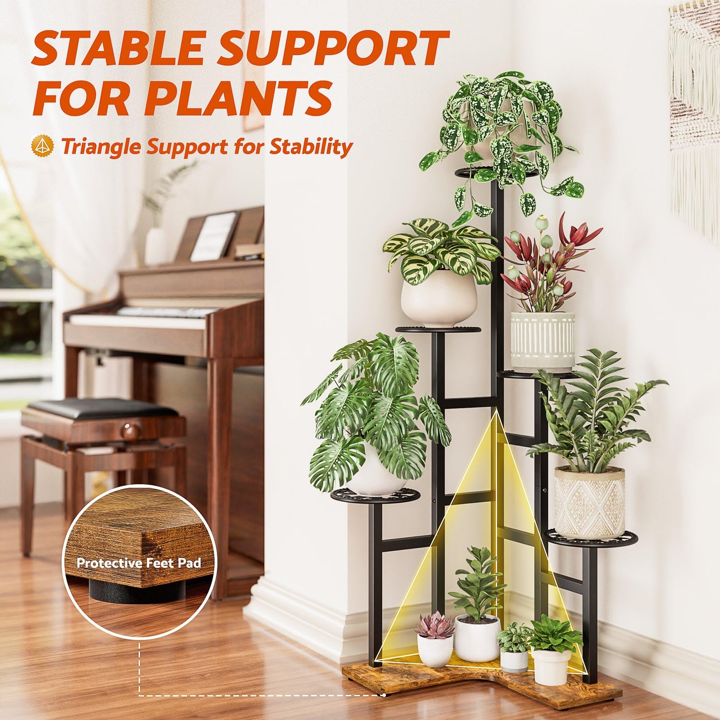 NQW 6 Tier Plant Stand Indoor Outdoor Metal Flower Pot Holder Shelf Tiered Planter Display Rack for Living Room Balcony Garden Patio