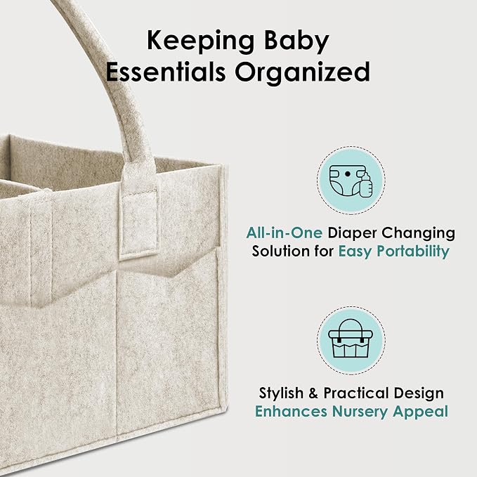 HIPHOP PANDA 2-Pack Diaper Caddy Organizer - Nursery Storage Bin & Car Organizer for Diapers, Wipes, and Baby Essentials - Dual-Color Solid Set (Caramel/Oatmeal), Large Size