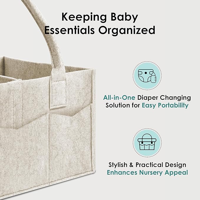 HIPHOP PANDA 2-Pack Diaper Caddy Organizer - Nursery Storage Bin & Car Organizer for Diapers, Wipes, and Baby Essentials - Dual-Color Solid Set (Pink/Oatmeal), Large Size