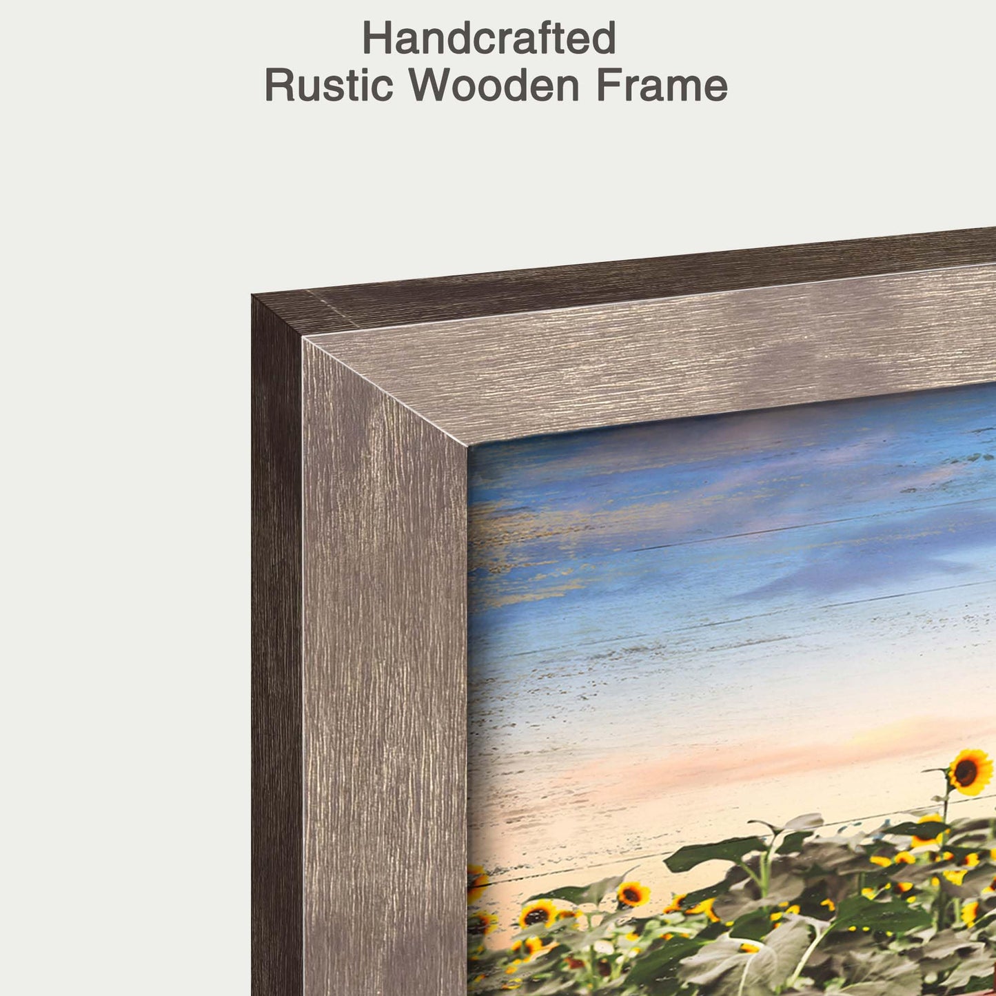 Countryside Landscape Framed Wall Art: Rustic Red Truck Painting Farm Wood Artwork Sunflower Picture Old Car Prints for Farmhouse Bedroom Decor