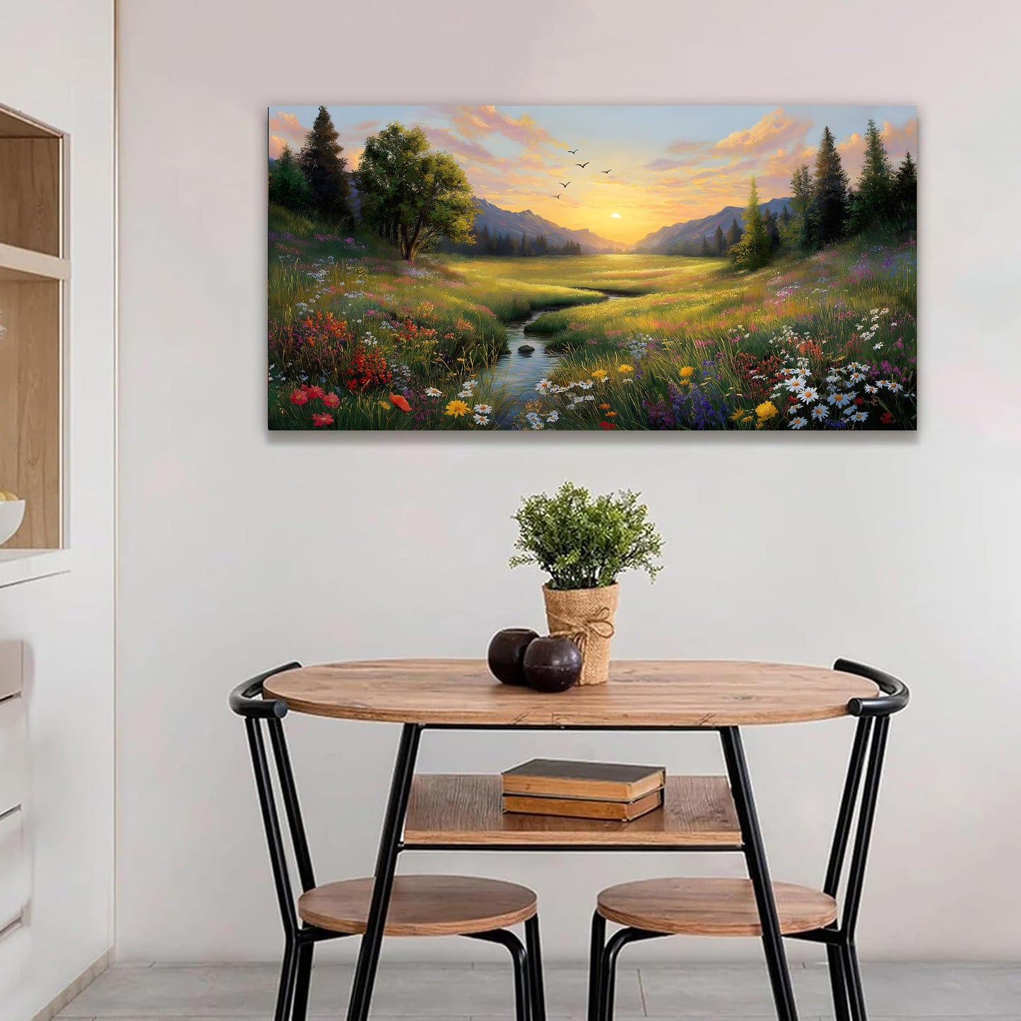Tarfupth Large Green Landscape Canvas Wall Art for Living Room Sunset Mountain Wildflowers Canvas Prints Nature Scenery Artwork for Bedroom Office Home Decor 20"x40"