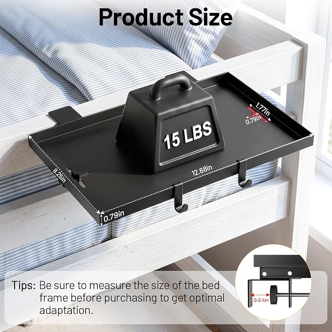 Housolution Foldable Bedside Shelf for Top Bunk & Loft Beds, Bunk Bed Shelf with Cable Hole, Heavy Duty Clip on Nightstand for College Dorm Rooms, Small Apartments, Bedrooms with Limited Space, Black