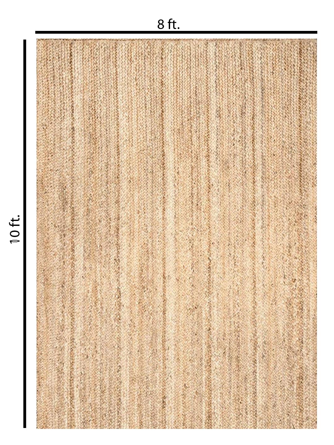 Hand Woven Jute Area Rug 8x10 Feet Rectangle - Handcrafted Braided Design, Indoor & Outdoor Reversible Natural Fiber Rug - Rustic Farmhouse Carpet for Living Room, Hallway, Bedroom (Natural, 8'x10')