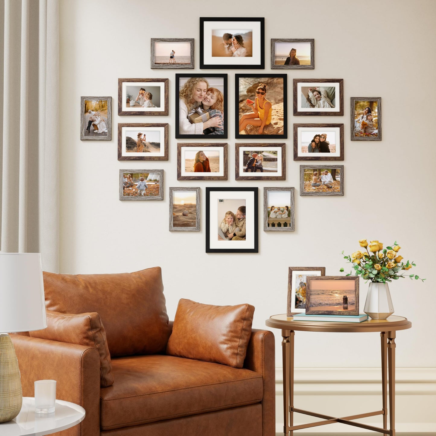 Vittanly 20 Pack Picture Frames Collage Wall Decor, Multi Sizes Including 4pcs 8x10, 8pcs 5x7 and 8pcs 4x6 Photo Frames, Gallery Frame Set for Wall or Tabletop Display, Black, Brown and Dark Grey