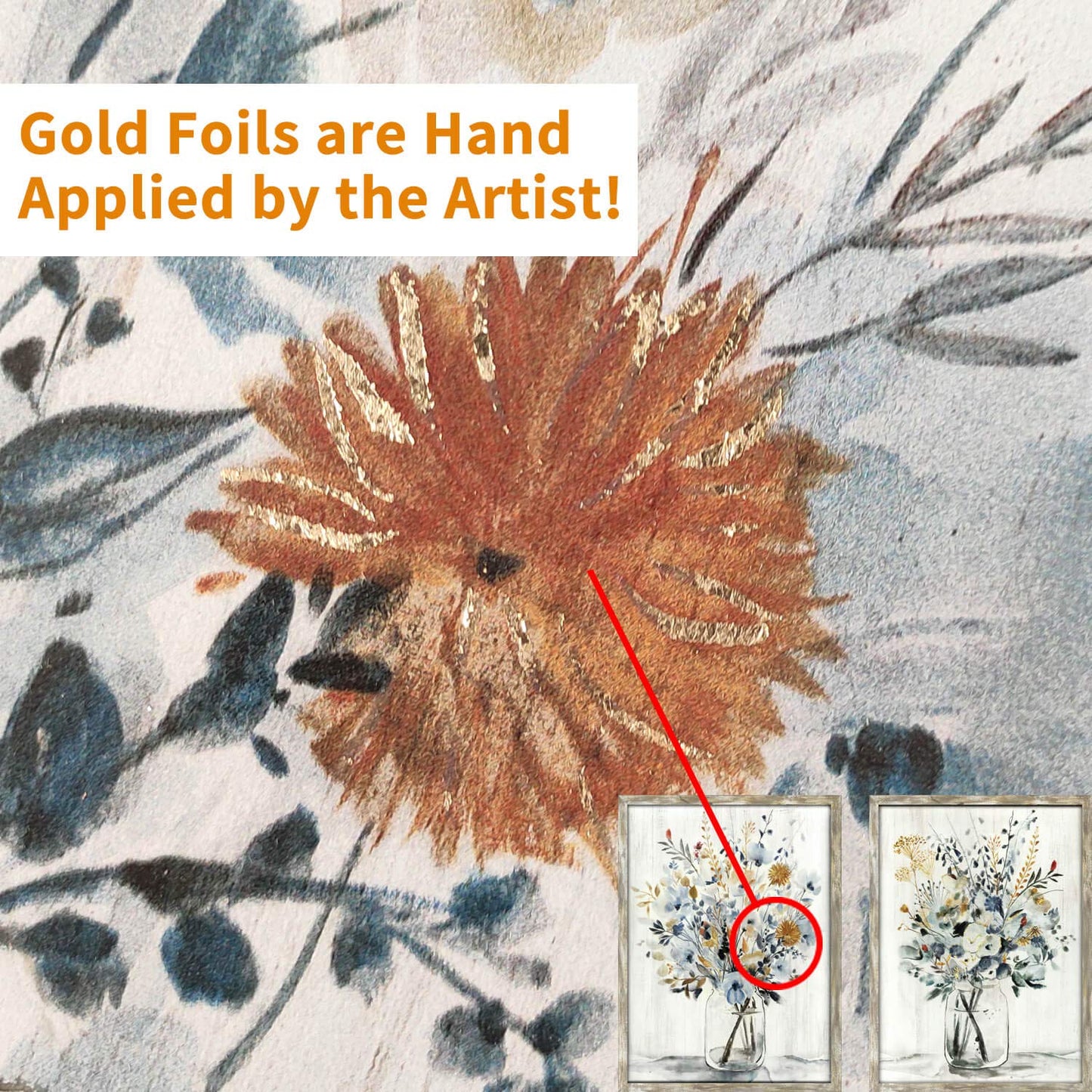 Floral Picture Wall Art Painting: Blossom Bouquet Flowers Prints on Rustic Wood and Handcrafted Wooden Framed Artwork for Home and Bedroom (12” x 16” x 2pcs)