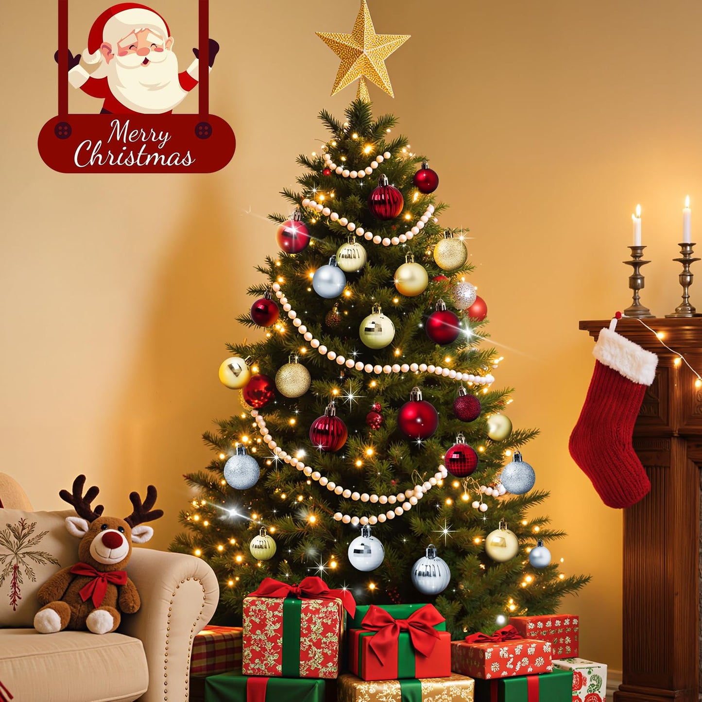 TranquilBliss 36 Pcs-2.36" Christmas Ball Ornaments, Shatterproof Hanging Balls, Tree Decorations for Xmas Tree, Wreath Decor, Holiday Part, Champagne