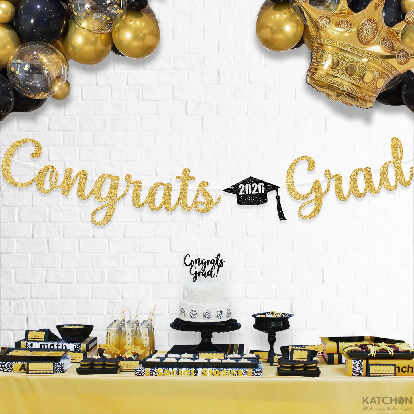 KatchOn, Glitter Gold Congrats Graduation Banner Class of 2026 - No DIY, 10 Feet | Pre - Strung Gold 2026 Graduation Decorations | Congratulations Banner for Grad Party Decor
