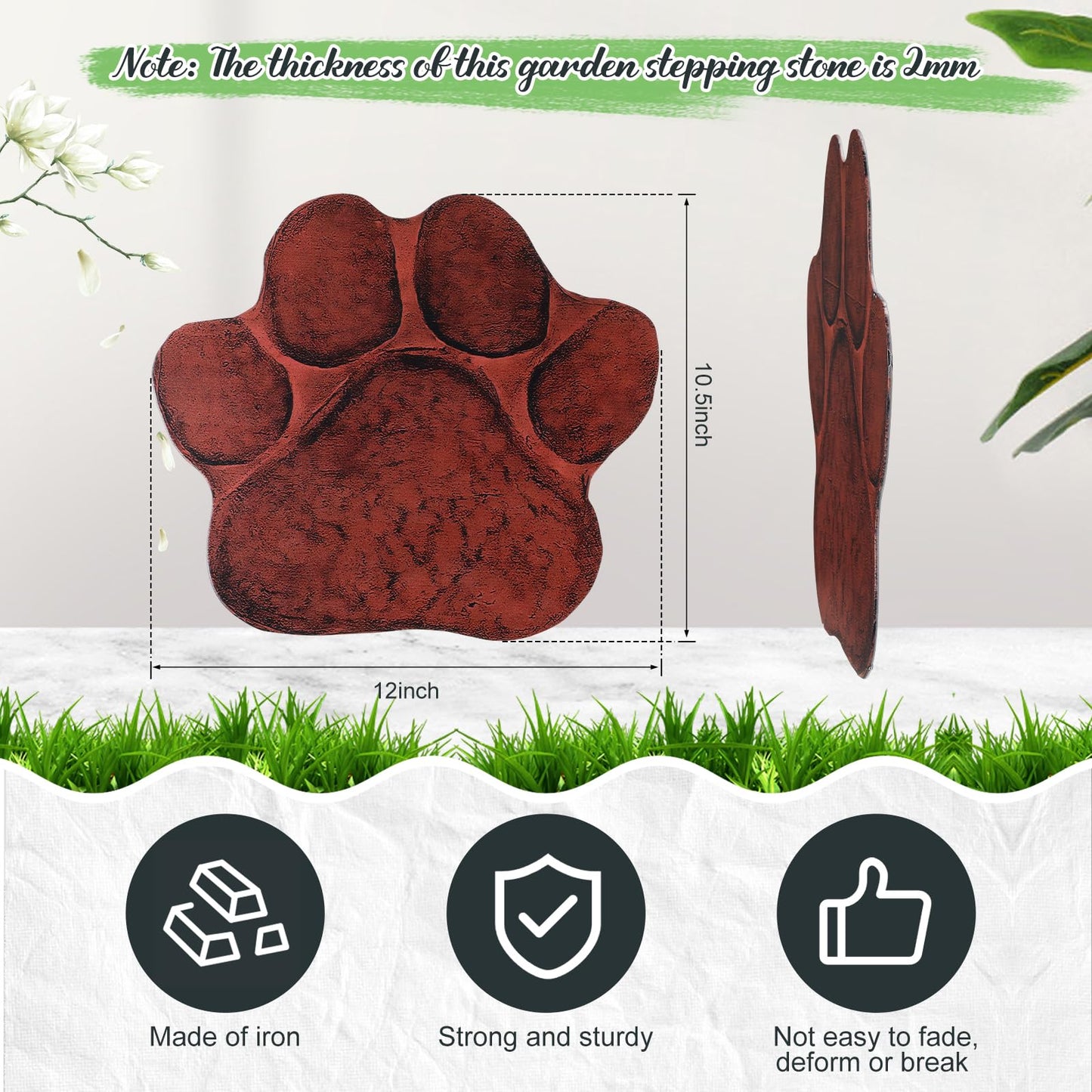 Yaocom 3 Pieces Dog Paw Garden Stepping Stones Garden Decor Cast Irons Dog Rocks Rustic Outdoor Stones Decorative Stone for Garden Walkway Outdoor Decoration, 12 Inch (Brown)