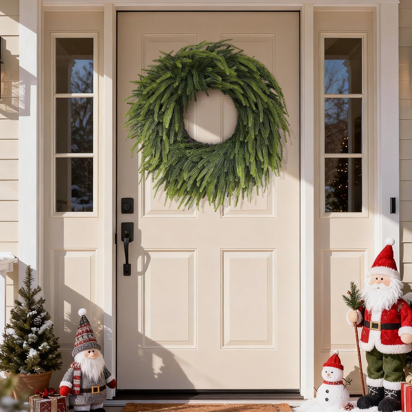 26" Large Christmas Norfolk Pine Wreath - Artificial Christmas Wreaths Faux Pine Needles Fake Green Wreath for Front Door, Wall, Windows, Home,Outdoor,Xmas Decor