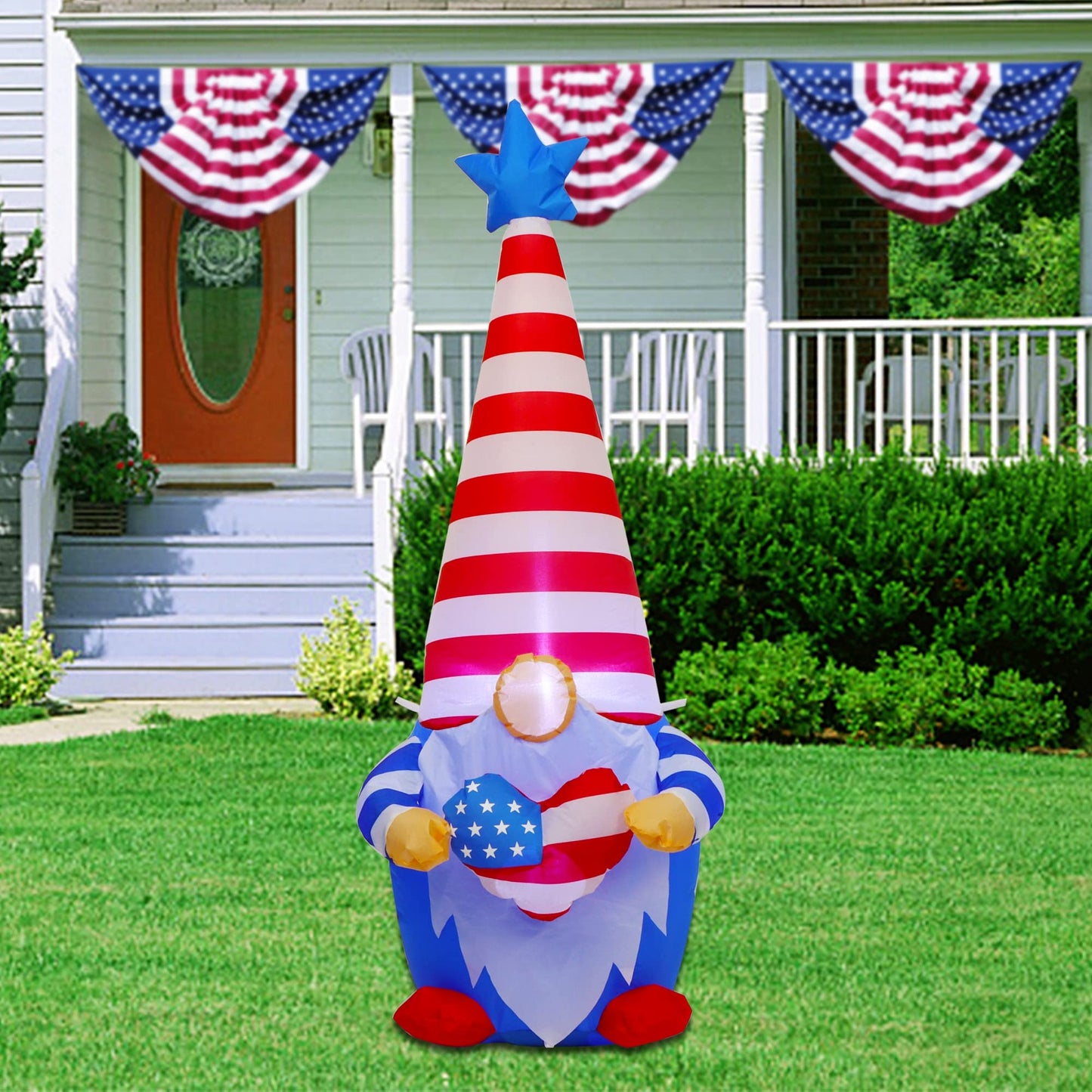 Juegoal Patriotic Independence Day Inflatable, 4FT Blow Up Gnome, 4th of July Outdoor American Uncle Sam, Lighted Tomte Elf with Top Hat for Lawn Yard Home Veterans Day Celebration Garden Decor