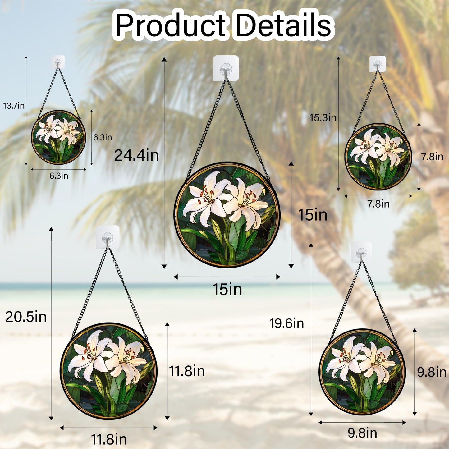 CRISGIF Stained Glass Window Hanging, White Lily Suncatcher for Door Garden Patio Birth Flower Green Plant Sun Catchers Decor Christmas Mother's Day Birthday Gifts for Women Mom Nana Friend 9.8 in