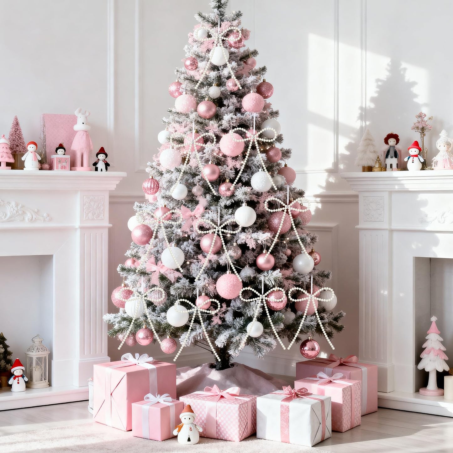 12 Pcs White Pearl Bow Ornaments for Christmas Tree Decorations Pearl Christmas Ornaments Hanging Christmas Tree Toppers for Xmas Gift Packaging Home Wreath Fireplace Fence Wedding Holiday Party Decor