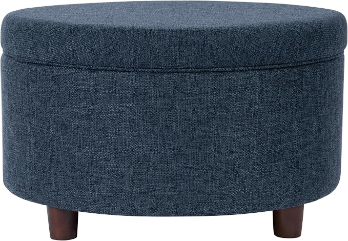 HomePop Round Storage Ottoman - Textured Navy