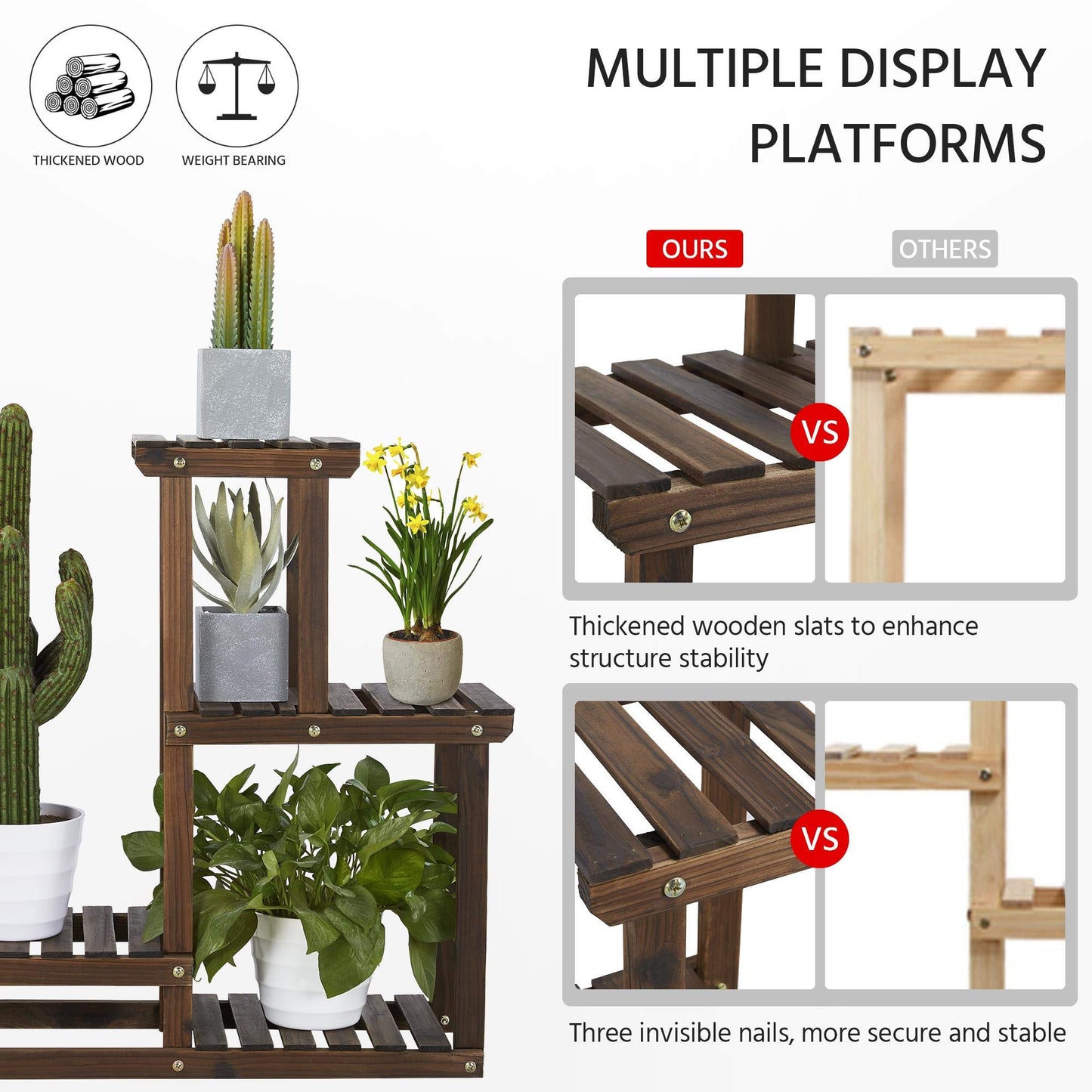 Yaheetech Plant Stands for Multiple Plants Wooden Plant Shelf Indoor Outdoor Flower Display Rack Shelf Plant Holder Multi Layer Unit for Garden/Balcony/Patio/Living Room 4 Tier 8 Pots 2PCS