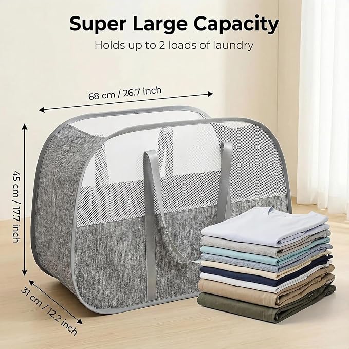 Collapsible Laundry Hamper,95L Large Capacity laundry basket with Handles,Breathable Mesh Design,Sturdy Steel Frame Clothes Hamper,Hampers for Bedroom,Dorm, Bathroom, Home