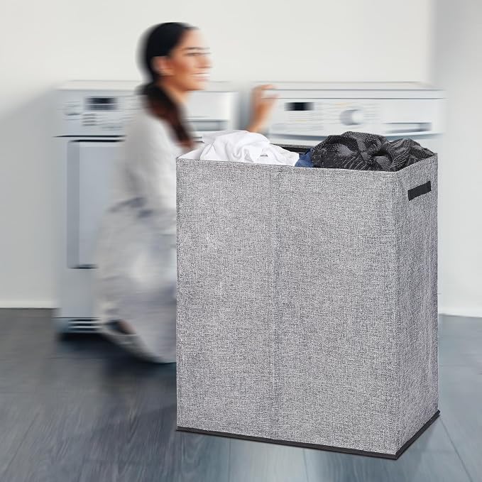 DOKEHOM 150L Extra Large Laundry Hamper with Lid, 2-Section Double Laundry Basket with Removable Mesh Liner Bags, Collapsible Clothes Sorter for Family, Bedroom, Laundry Room, Grey