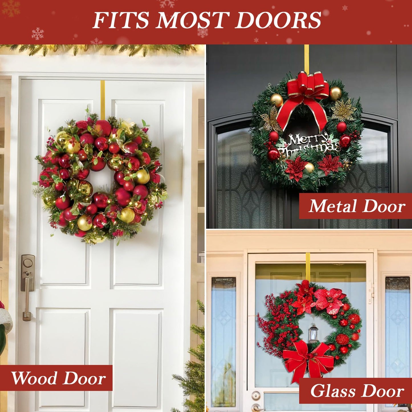 12" Metal Wreath Hanger for Front Door, Tools-Free Wreath Hanger Heavy Duty, Over-the-Door Hooks for Hanging Welcome Sign, Wreath Holder for Easter, Halloween, Fall, Christmas Decorations(Gold)