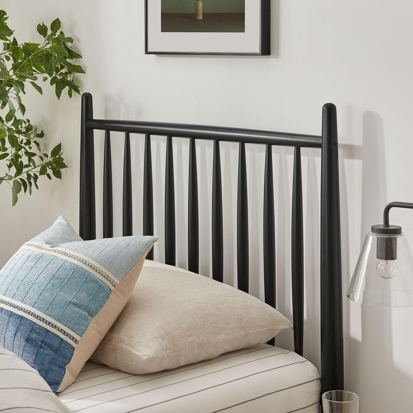Modway Zane Twin Size Spindle Bed in Black – Solid Wood Platform Bed Frame with Headboard, No Box Spring Needed