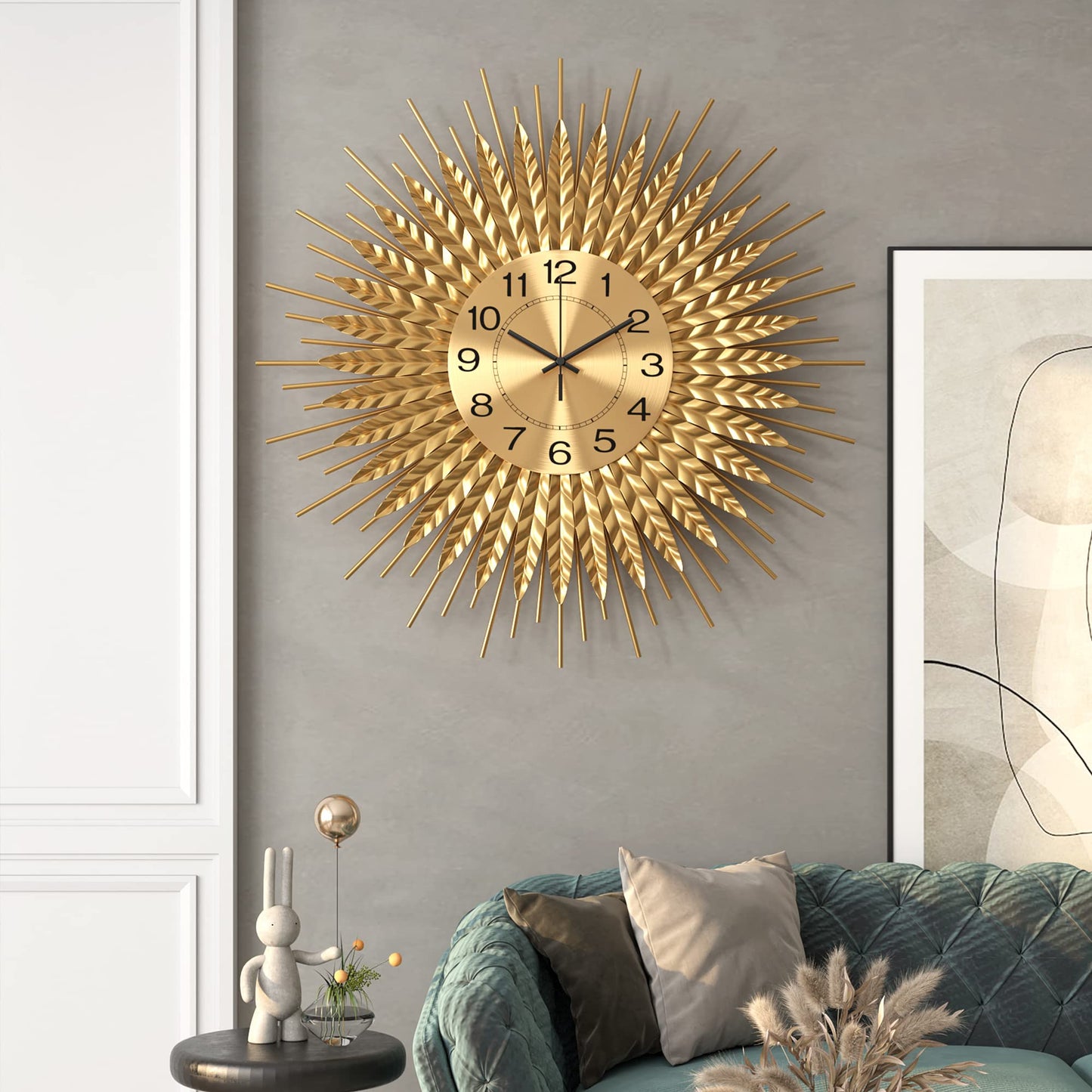 DAYDAYART Modern Large Wall Clock Decorative Metal Mid Century Wall Clocks, Gold Big Silent Non-Ticking Clock, Modern Handmade Home Art Decor for Living Room, Bedroom, Dining Room, 24 Inch