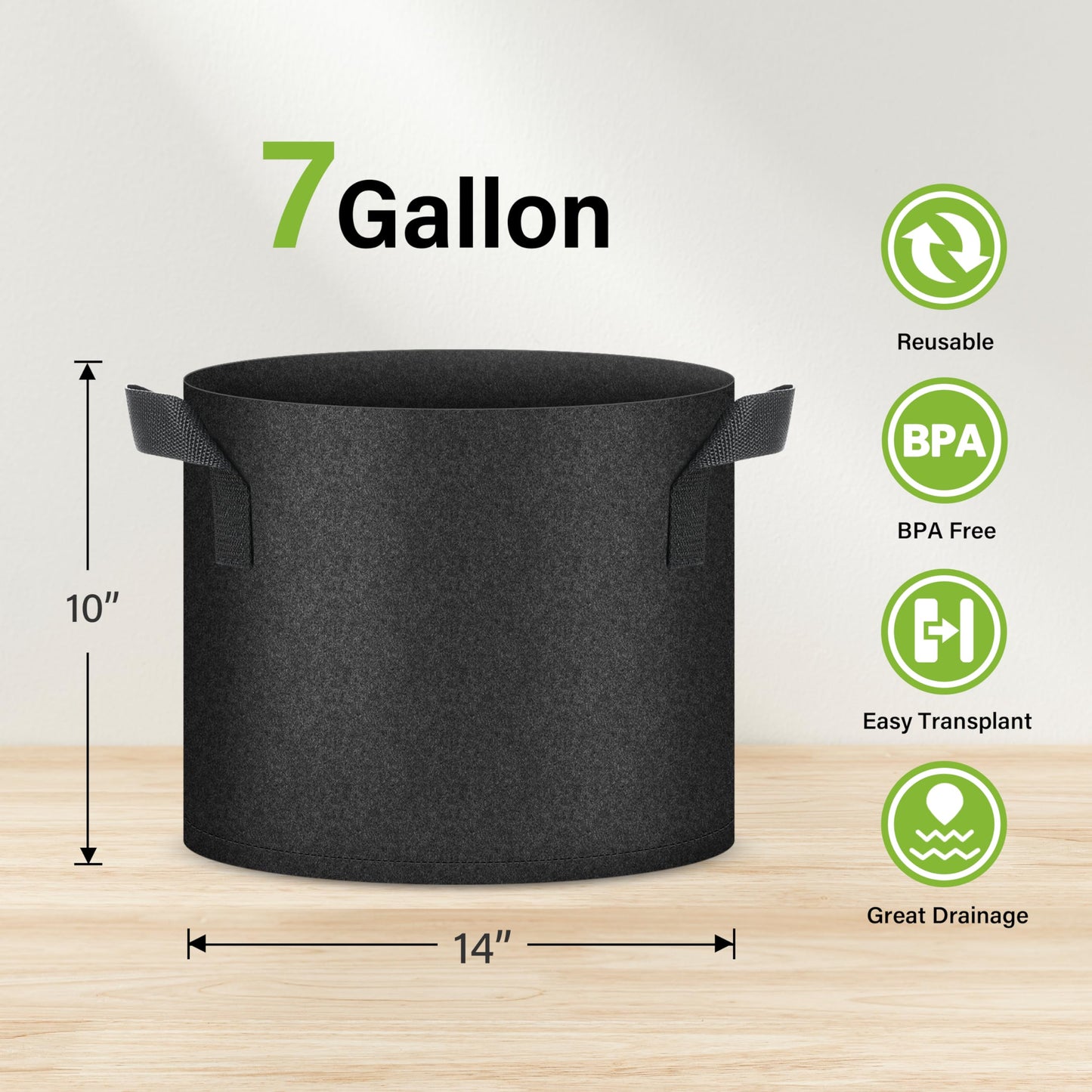 HealSmart Plant Grow Bags 7 Gallon, Tomoato Planter Pots 5-Pack with Handles, Aeration Nonwoven Fabric, Heavy Duty Gardening Planter for Vegetable, Herbs and Flowers, Black New