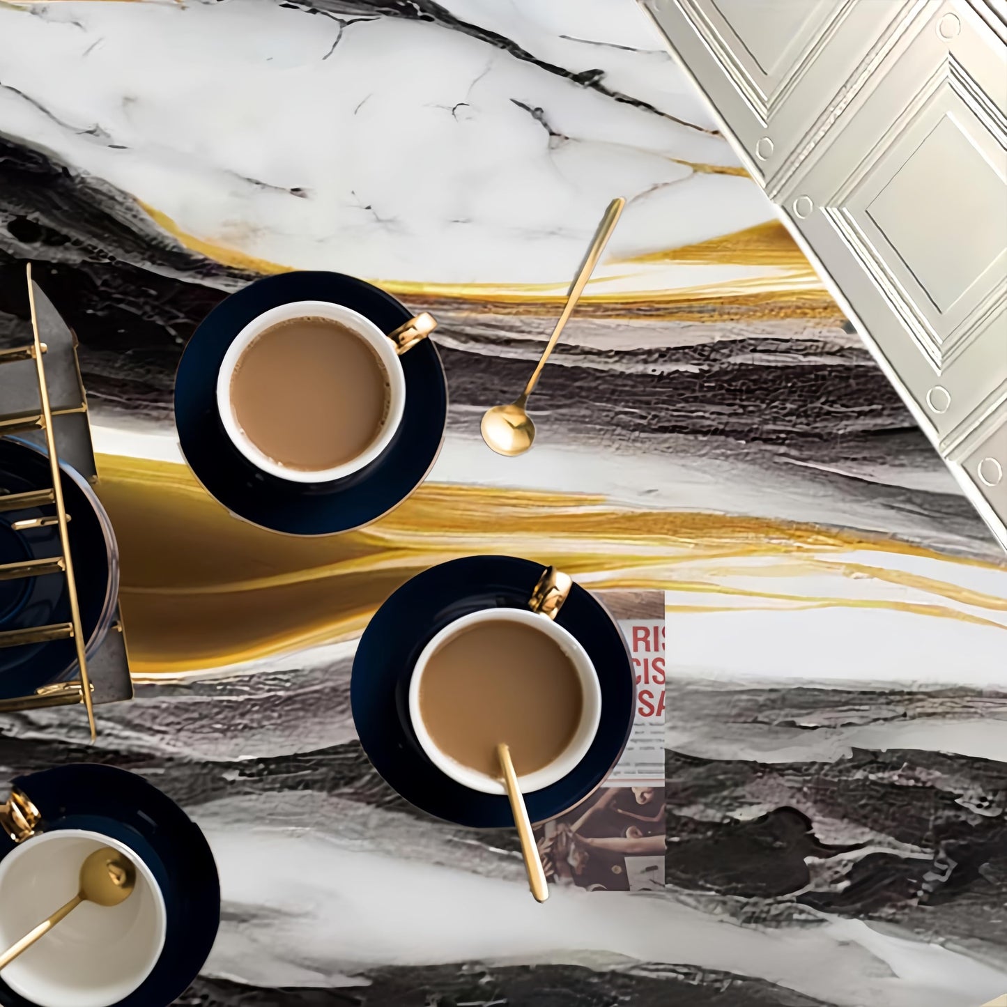 mwpqbd Wallpaper Kitchen Cooktop Oil Resistant Sticker Furniture Renovation Sticker Living Room TV Background Marble Texture Light Luxury Wallpaper Self-Adhesive (Black Gold Grain)