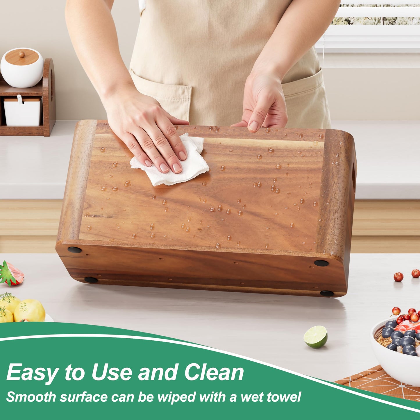 ZUJJAFY Utensil Holder, Extra Large Kitchen Utensil Holder for Counter with 4 Compartments, Wooden Kitchen Utensils Organizer for Countertop Cooking Spatula Storage, Acacia Wood