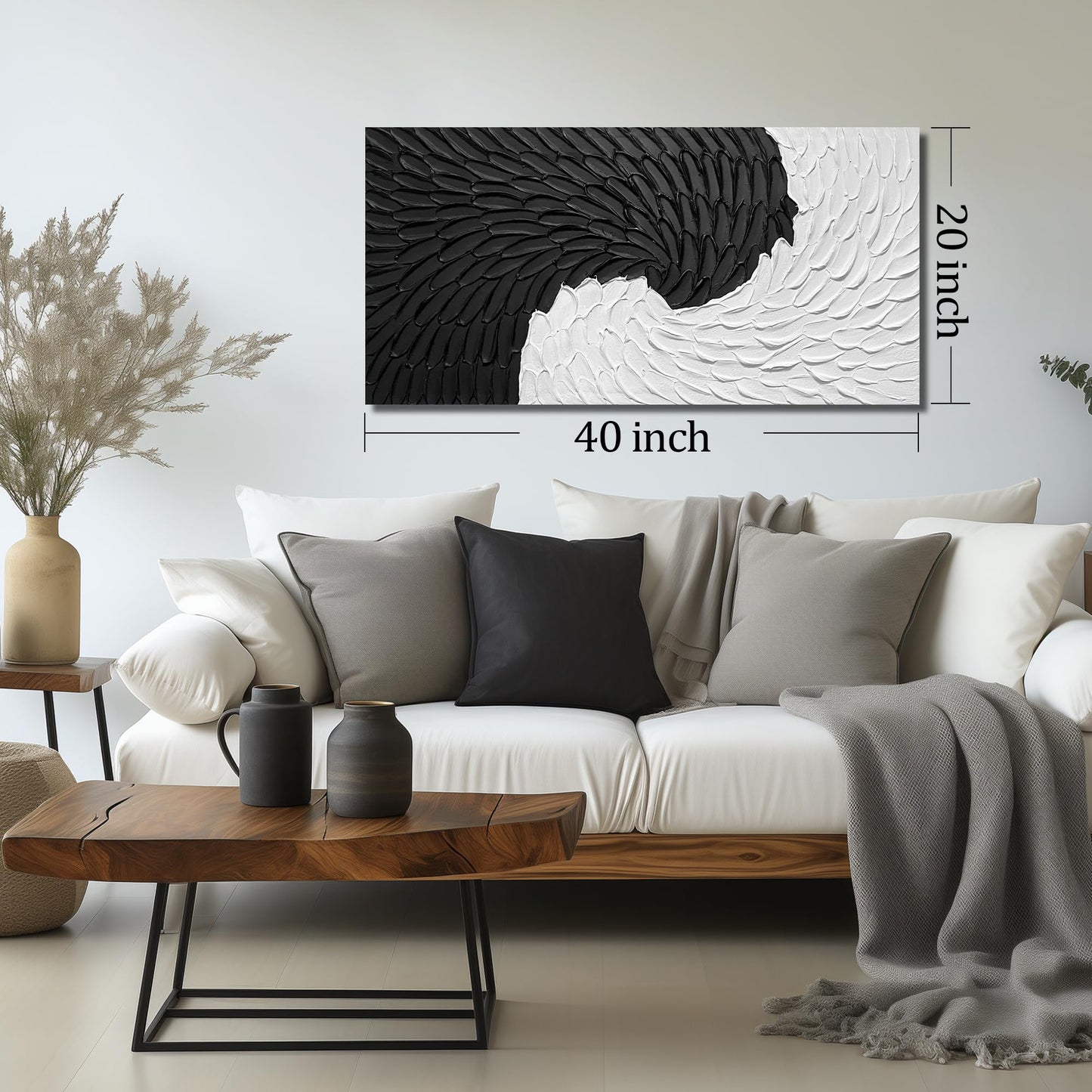 WVMAPTA Abstract Painting Wall Art for Living Room Black and White Wall Decor for Office Hand Painted Wall Art for Bedroom 20 x 40 Inch