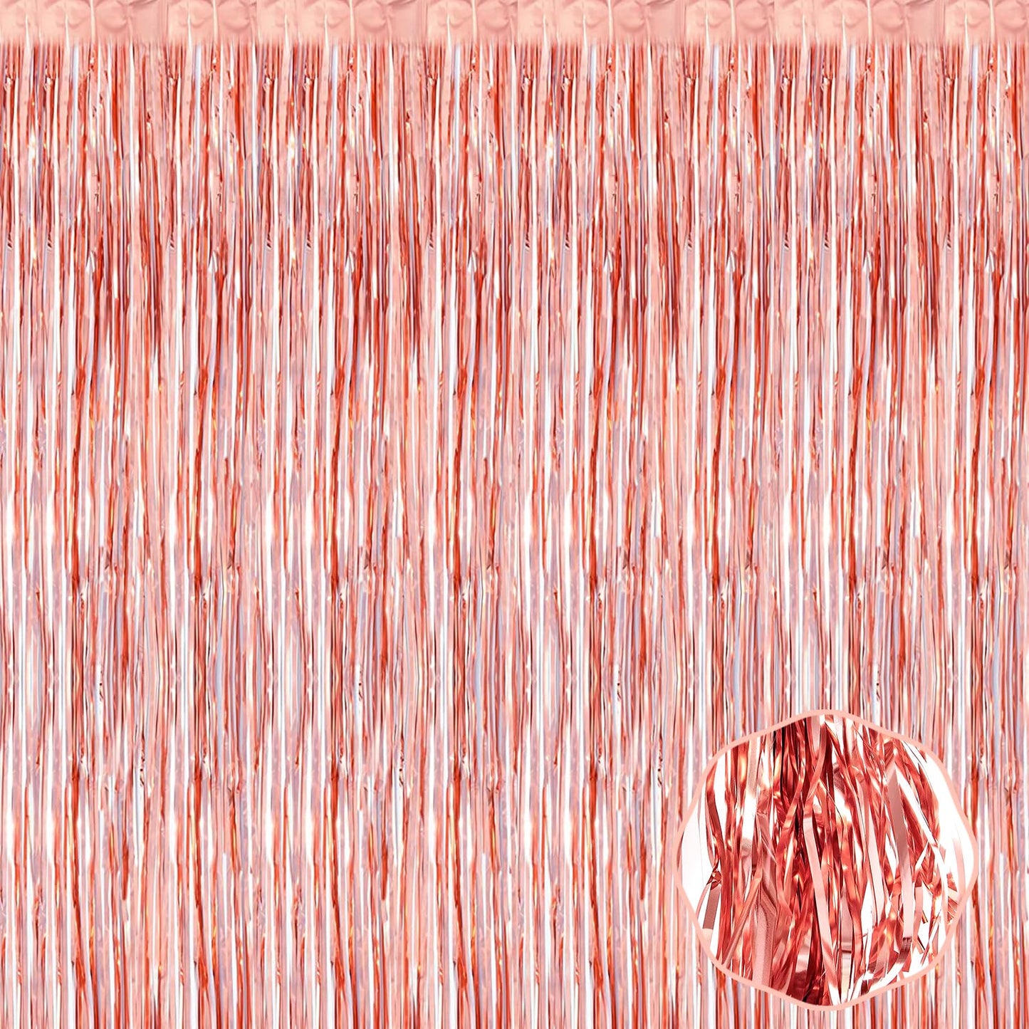 3 Pack Rose Gold Foil Fringe Curtain Backdrop, 3.28Ft x 9.8Ft Metallic Tinsel Foil Fringe Streamer Curtains for Photo Booth, Halloween, Christmas Day, Wedding, New Year Party Decoration