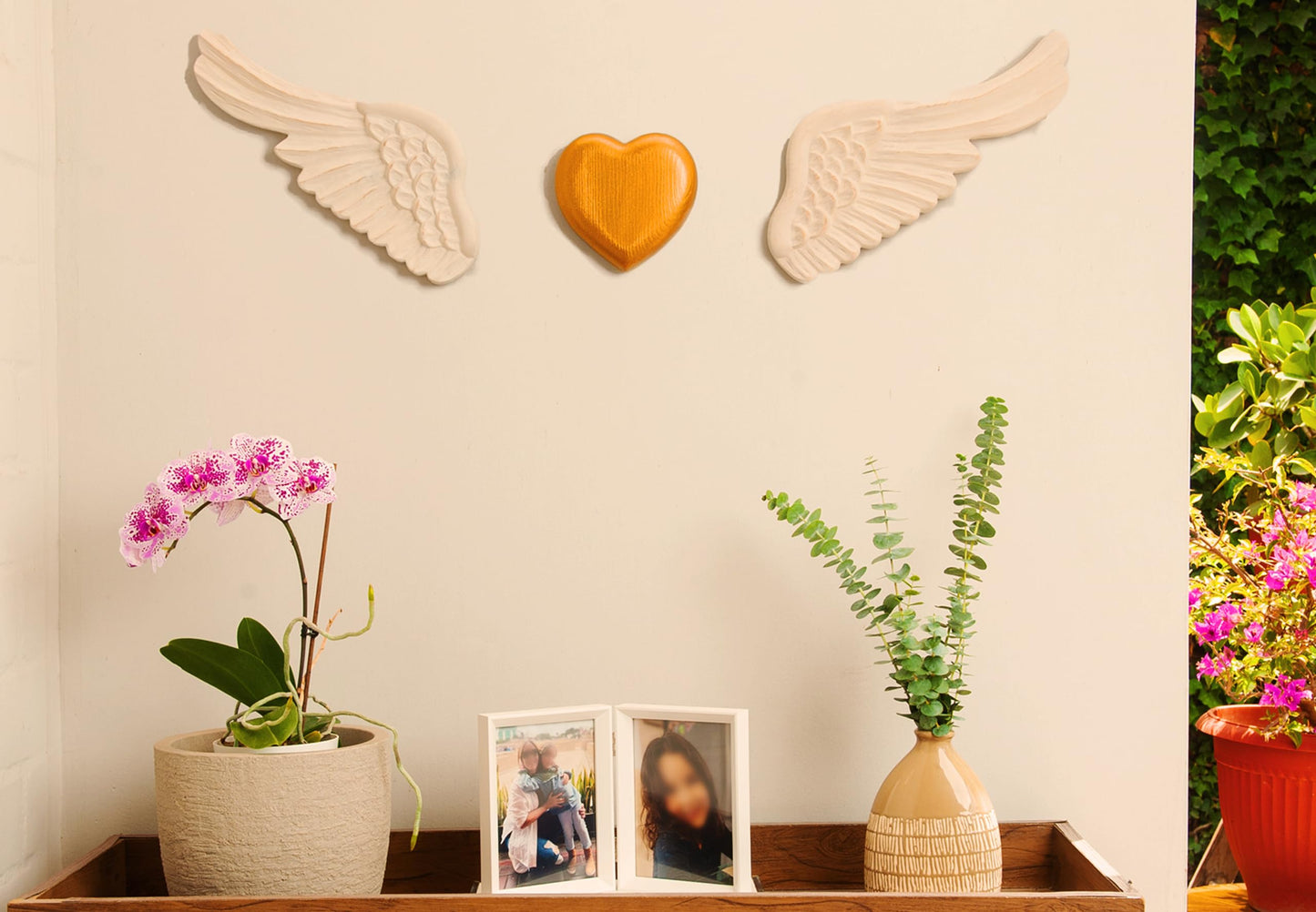 Bimodal Handmade Wooden Wall Art – Gold Heart & Wings – Elegant Rustic Home Decor for Bedroom, Living Room, Kitchen, or Terrace – Great for Weddings, Anniversaries & Gifts for Her – 30” Wide.